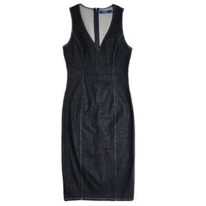 NWOT Polo Ralph Lauren Womens Black Denim V Neck Sheath Dress Size 0